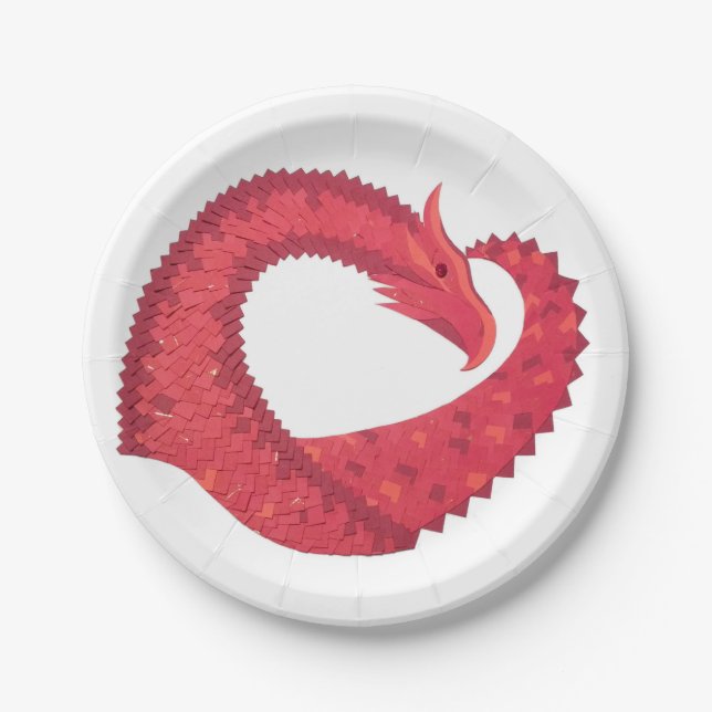 Red heart dragon on white paper plate (Front)