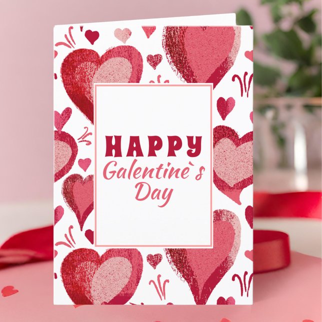 Red Heart Drawing Happy Galentine`s Day Holiday Card (Creator Uploaded)