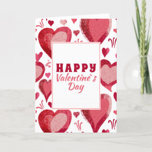 Red Heart Drawing Happy Valentine`s Day Holiday Card