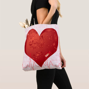 Red Heart ECG Monitor Healthcare Tote Bag