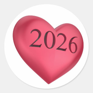 Red heart engraved with 2026 classic round sticker