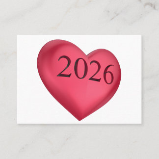 Red heart engraved with 2026 place card