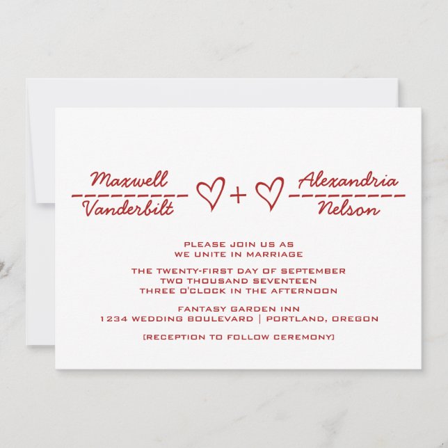 Red Heart Equation Wedding Invite (Front)