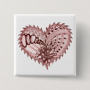 Red Heart Fire Doodle 15 Cm Square Badge