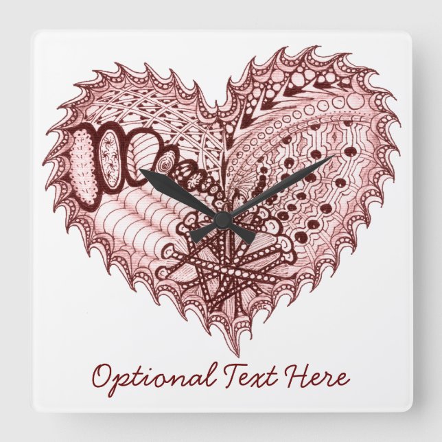 Red Heart Fire Doodle Square Wall Clock (Front)