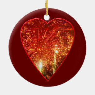 Red Heart Firework Ceramic Tree Decoration