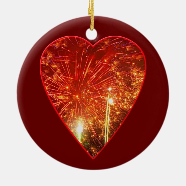 Red Heart Firework Ceramic Tree Decoration (Back)
