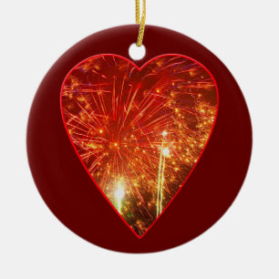 Red Heart Firework Ceramic Tree Decoration