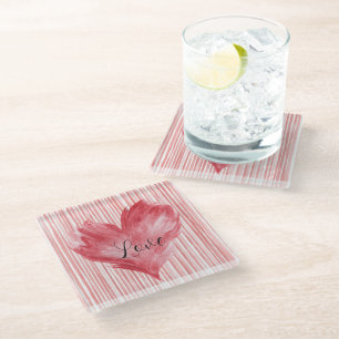 Red Heart Flame Love Glass Coaster