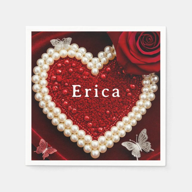 Red Heart Floral Celebration Table Setting 🦋 Napkin (Front)