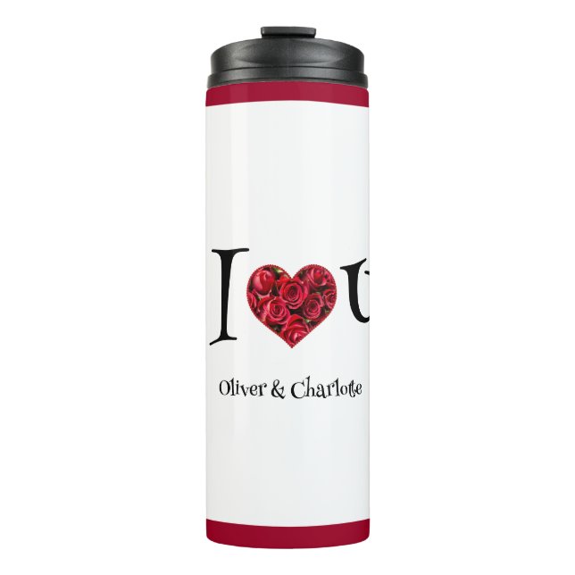 Red Heart Floral Minimalist Modern Valentines Day Thermal Tumbler (Front)