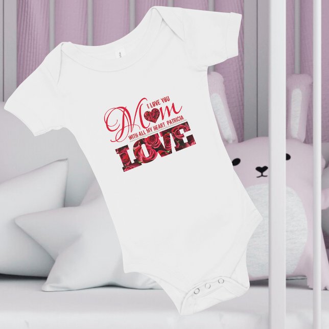 Red Heart Floral Modern Mothers Day Baby Bodysuit (Creator Uploaded)