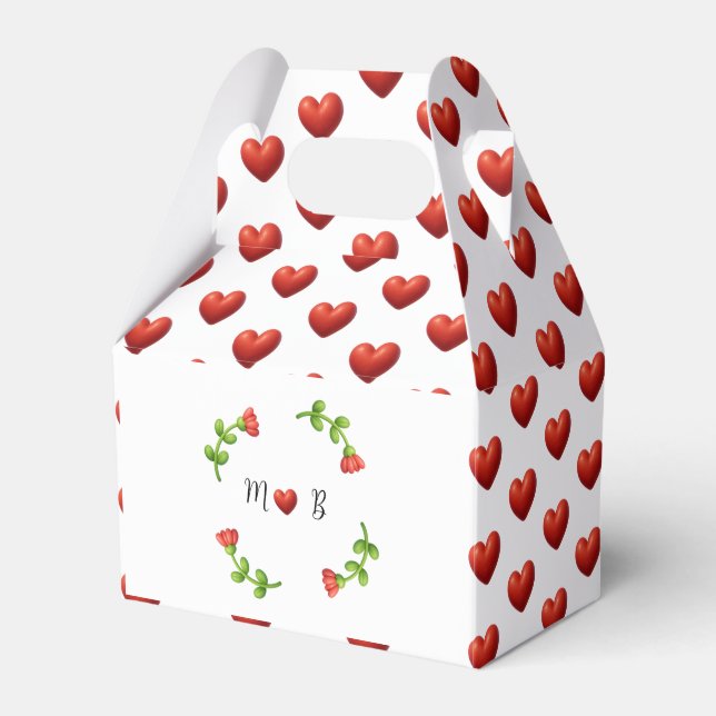 Red Heart & Floral Monogram Gable Gift Box (Front Side)