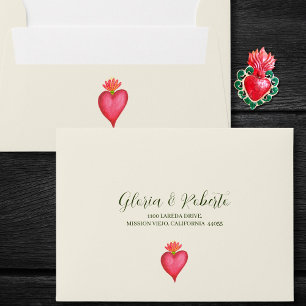 Red Heart & Flower Mexican Wedding RSVP Card Envelope