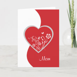 Red Heart Flower Mum Birthday Card