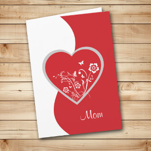 Red Heart Flower Mum Birthday Card