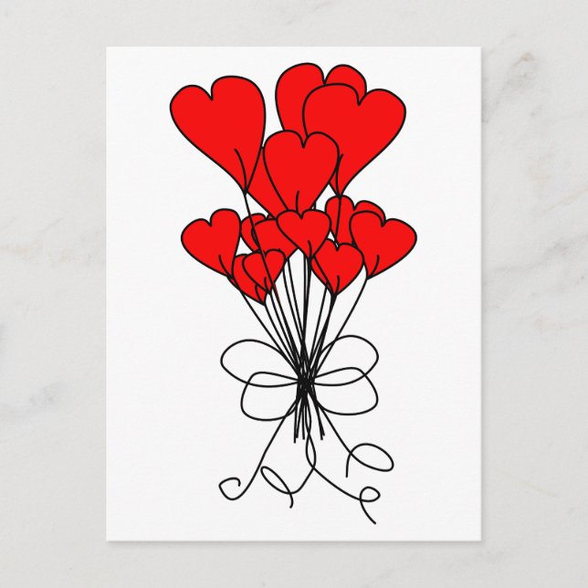 Red Heart Flowers Bouquet Hearts Illustration Postcard (Front)