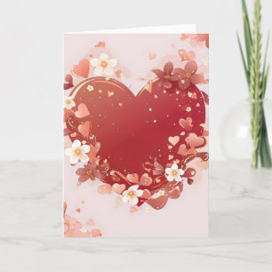 Red Heart Flowers Love Holiday Card