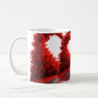 Red Heart Forest Path – Autumn Love Nature Design Coffee Mug
