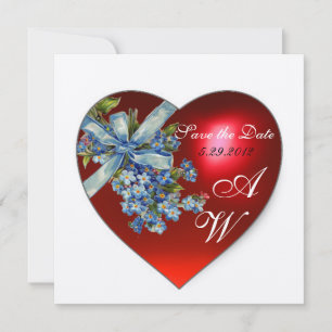 RED HEART & FORGET ME NOT MONOGRAM White Champagne Invitation