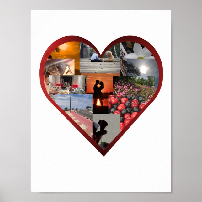 Red Heart Frame Photo Collage Poster (Front)