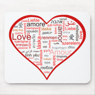 Red Heart full of Love in many languages Mouse Pad