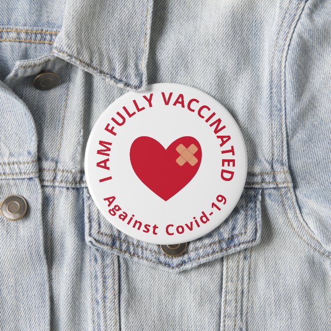 Red Heart Fully Vaccinated 10 Cm Round Badge (In Situ)