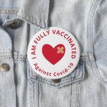 Red Heart Fully Vaccinated 10 Cm Round Badge<br><div class="desc">Fully vaccinated button with I am fully vaccinated against covid-19 is written in curved text in red on white around a red heart with plasters.</div>