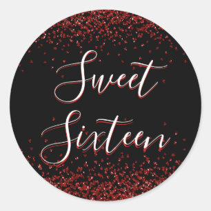 Red Heart Glitter Sweet Sixteen Envelope Seal