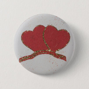 Red heart gold sparkle Valentine's 6 Cm Round Badge