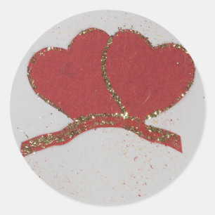 Red heart gold sparkle Valentine's Classic Round Sticker