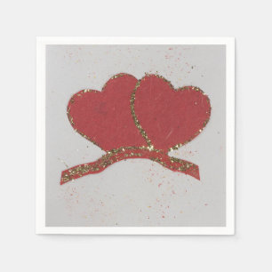 Red heart gold sparkle Valentine's Napkin