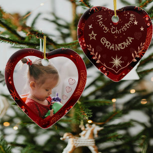 Red heart Grandma Photo Ceramic Tree Decoration