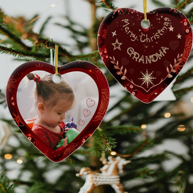 Red heart Grandma Photo Ceramic Tree Decoration (Personalized Grandma Photo Ceramic Ornament)