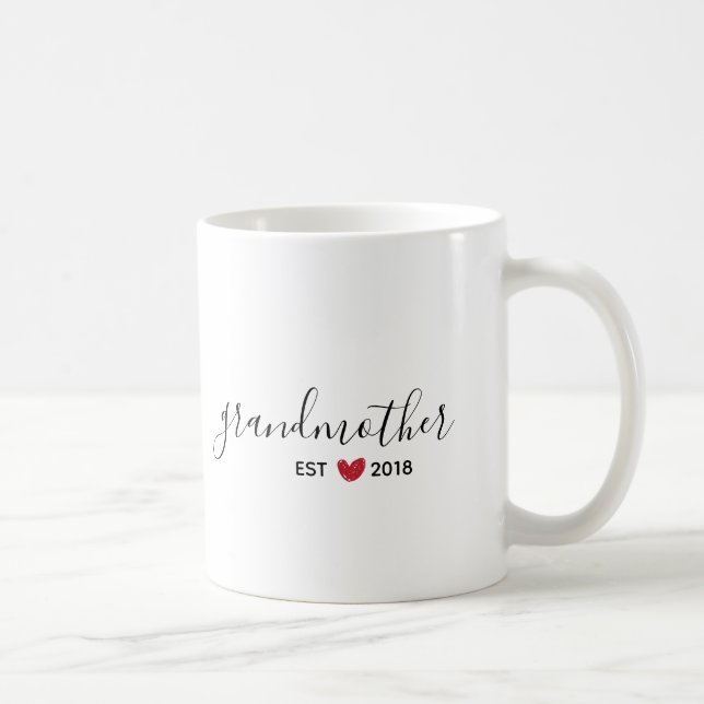 Red Heart Grandmother Established Year Coffee Mug (Right)