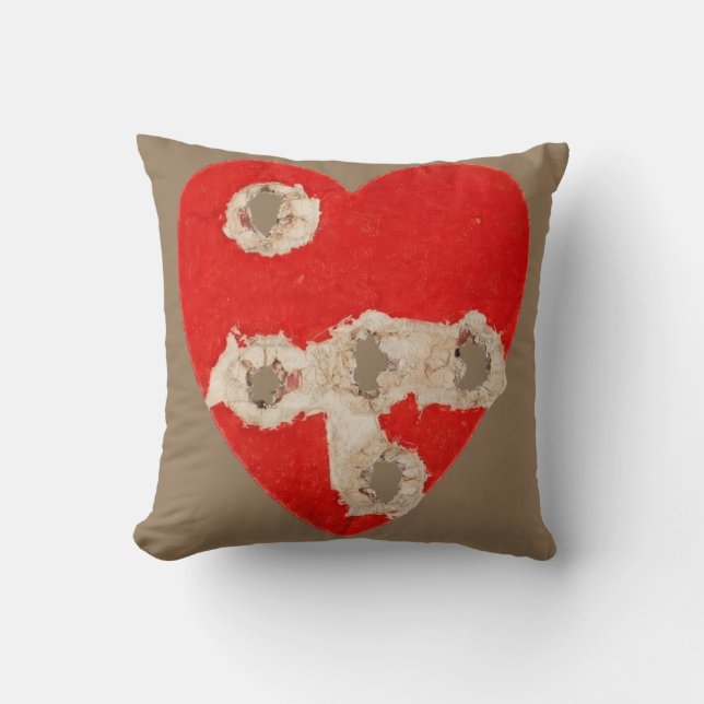 Red Heart Graphic with Torn Punctures  Cushion (Front)