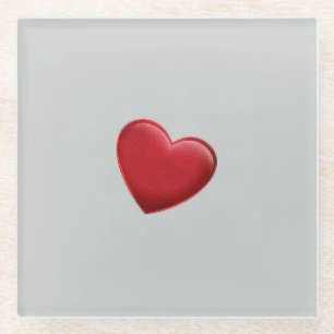 Red Heart Grey Trendy Love Wedding Glass Coaster
