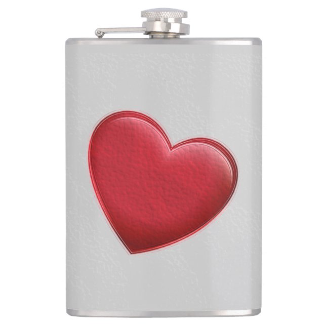 Red Heart Grey Trendy Love Wedding Hip Flask (Front)