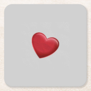Red Heart Grey Trendy Love Wedding Square Paper Coaster