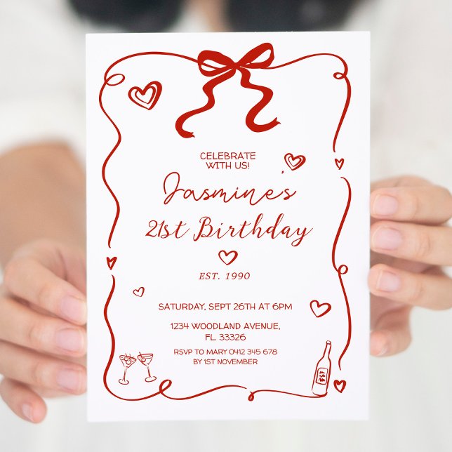 Red Heart Hand Drawn Adult Birthday invite (Creator Uploaded)