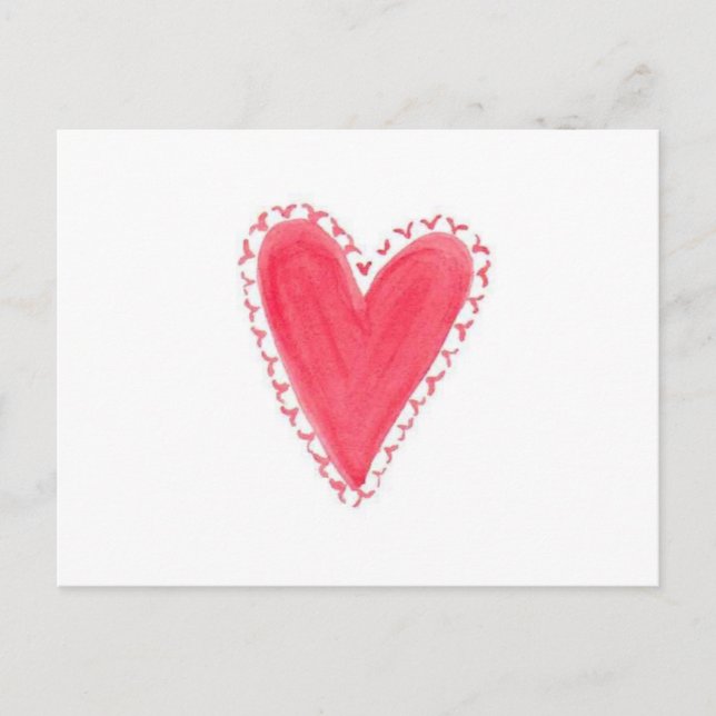 Red Heart Hand Painted Watercolor Valentine's Day Postcard (Front)