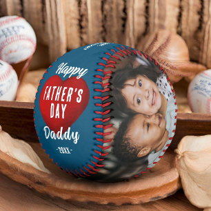 Red Heart Happy Father's Day Daddy 2 Photo Collage Baseball
