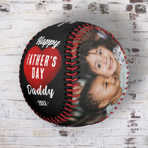 Red Heart Happy Father's Day Daddy 2 Photo Collage Baseball