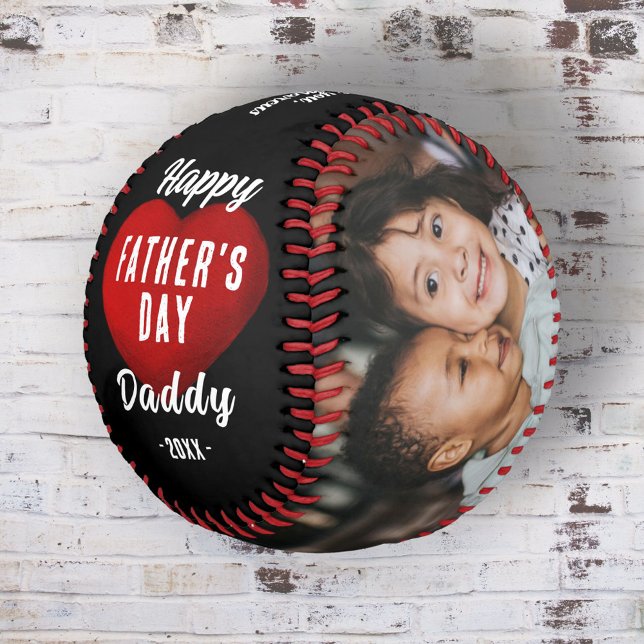 Red Heart Happy Father's Day Daddy 2 Photo Collage Baseball (Creator Uploaded)