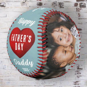 Red Heart Happy Father's Day Daddy 2 Photo Collage Softball