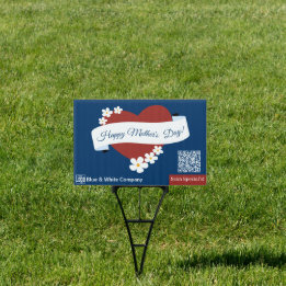 Red Heart Happy Mother's Day Banner QR Code Garden Sign