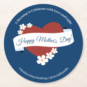 Red Heart Happy Mother's Day Event Round Paper Coaster