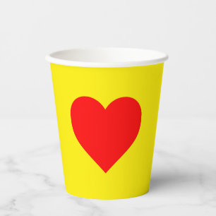 Red Heart Heat Yellow Paper Cups