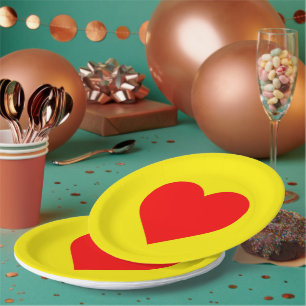 Red Heart Heat Yellow Paper Plate