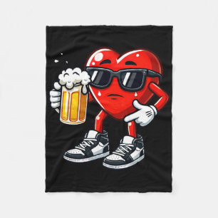 Red Heart Holding Beer Mug Funny Valentine's Day C Fleece Blanket